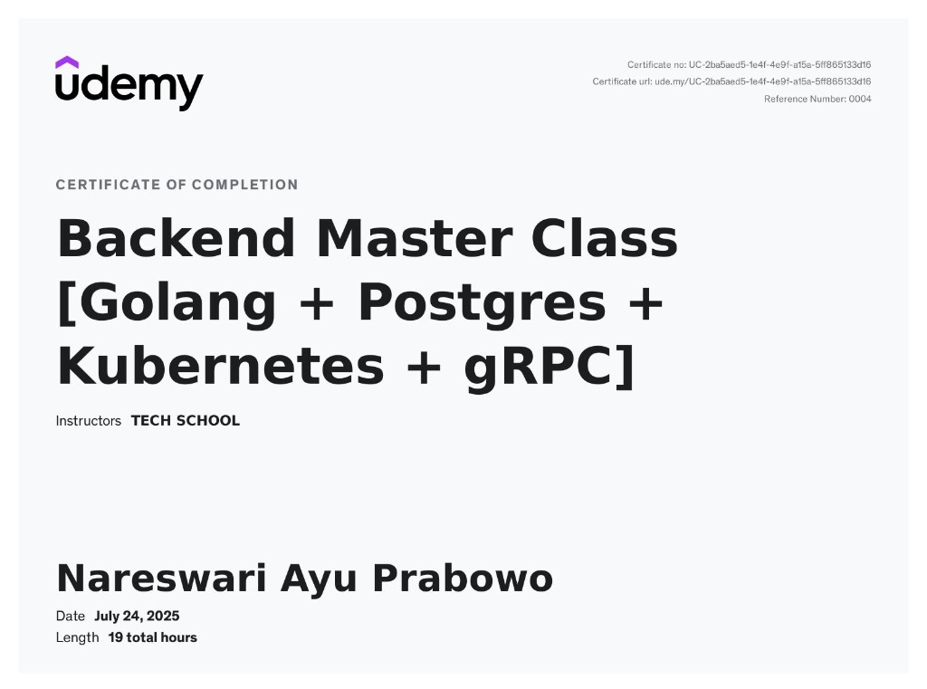 Backend Master Class (Golang + Postgres + gRPC)